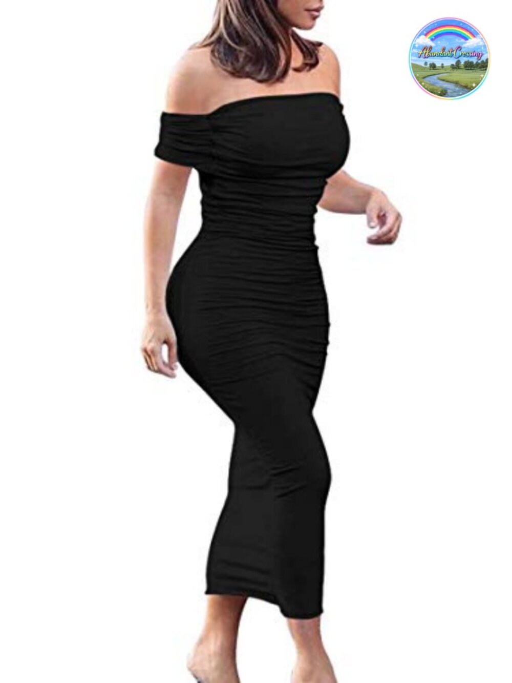 Women's Off Shoulder Bodycon Midi Dress Stretchy Cocktail Party